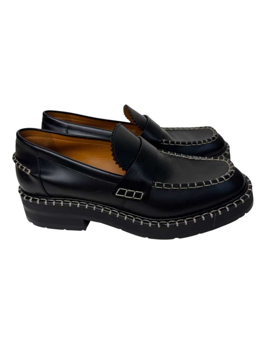 Chloé Noua Leather Whipstitch Black Loafers